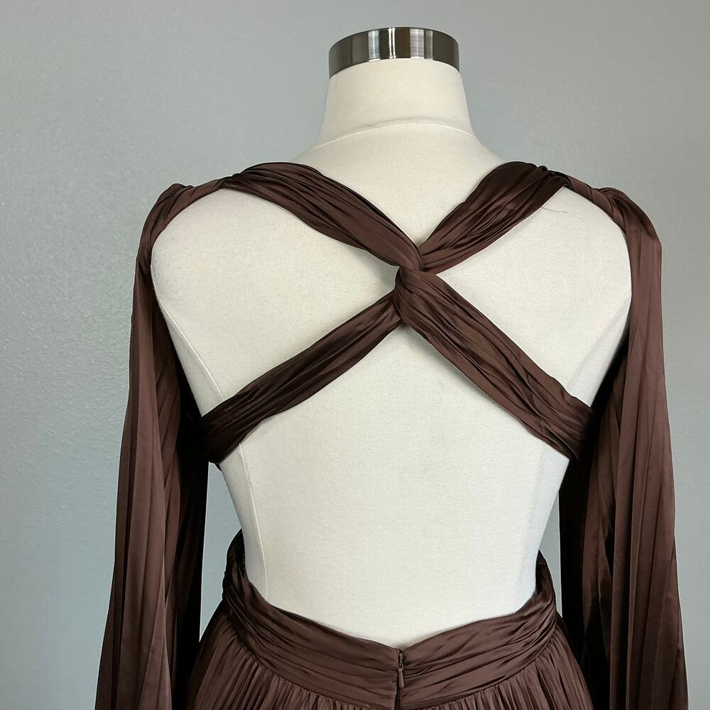 Mac Duggal 26737 Brown Evening Gown Satin Backless Long Sleeve Dress Size 12 - Picture 9 of 12